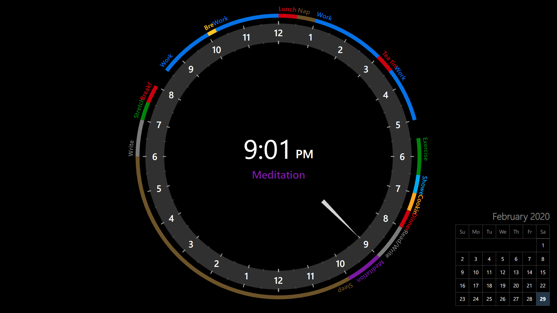 24-hour Analog Clock With daily routines